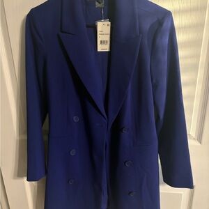 French Connection Royal Blue Double-Breasted Blazer Dress thigh high.